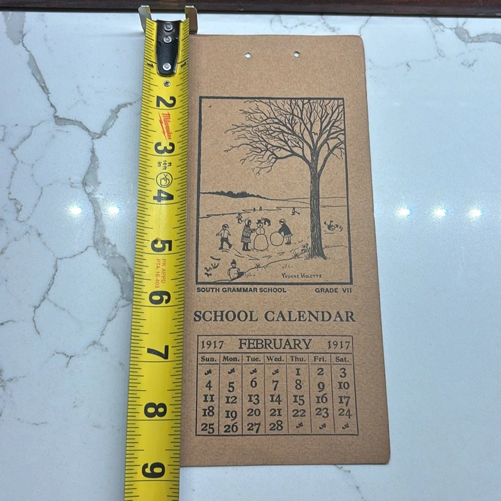 Antique 1917 February school calendar page